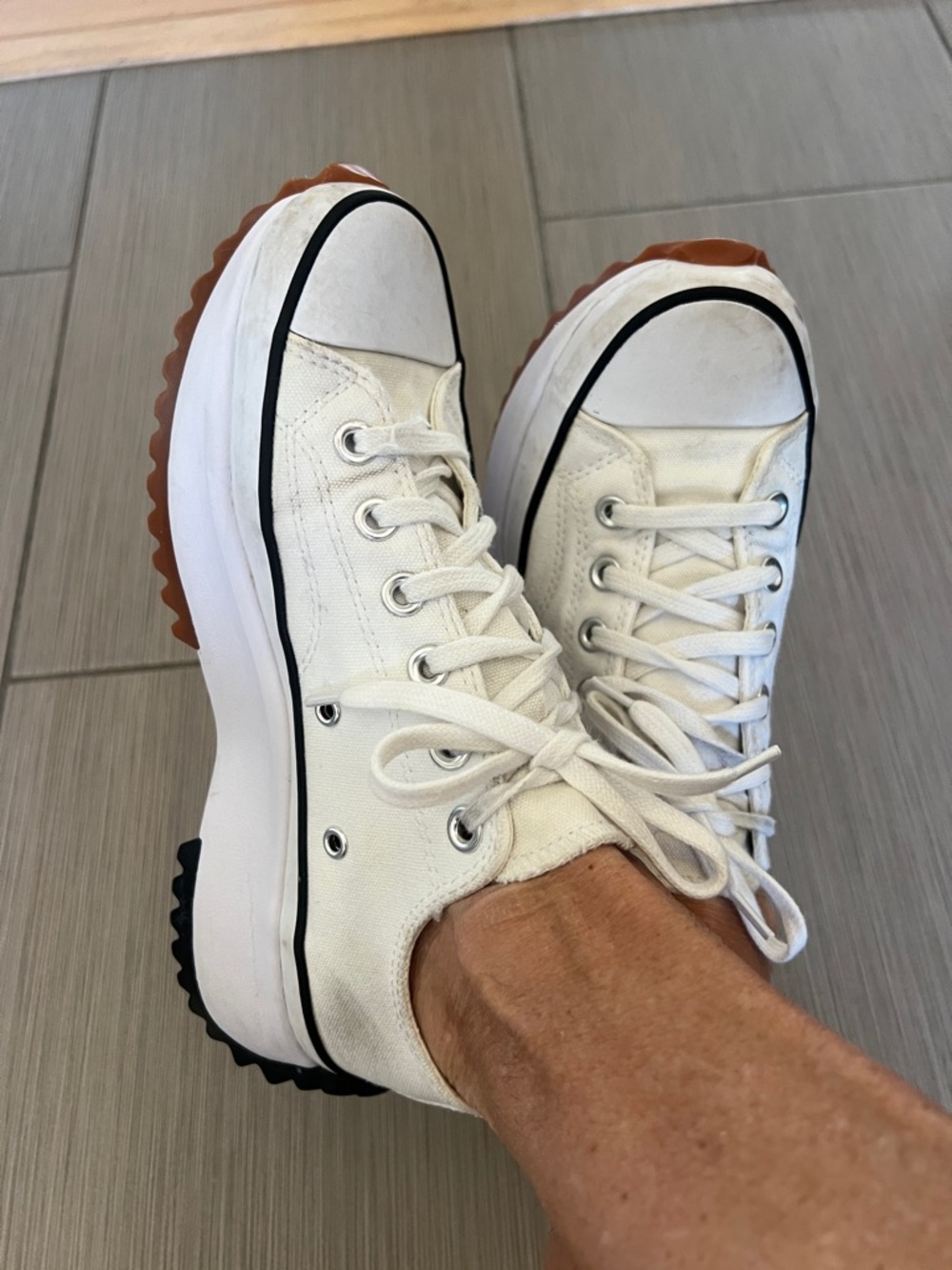 Platform Canvas Sneakers in White with Brown Gum Sole